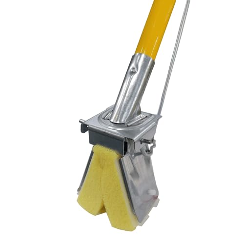 HOMEMAID® 9" Butterfly Sponge Mop Handle with 4 Sponge Heads (Made in USA) – Automatic Self-Wringing Durable Foam Sponge Butterfly Mop for Hardwood, Tile & Kitchen Floor Cleaning
