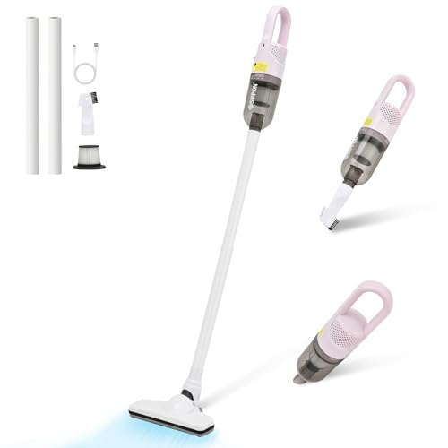 6-in-1 Lightweight Stick Vacuum Cleaner with 100W Powerful Motor, Mini Portable Household Handheld Vacuum Cleaner for Domestic Hard Floors, Carpets and Pet Hair(Pink Cordless) - color: Pink Cordless
