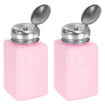 HARFINGTON 2pcs Solvent Alcohol Dispenser 200ml(6.7oz) Push Down Liquid Dispenser Pump Bottle with Sealing Stainless Steel Lid for Acetone Cleanser Polish Remover, Pink - color: Pink, size: 200ml 6.7oz