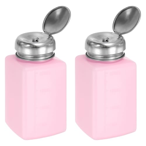 HARFINGTON 2pcs Solvent Alcohol Dispenser 200ml(6.7oz) Push Down Liquid Dispenser Pump Bottle with Sealing Stainless Steel Lid for Acetone Cleanser Polish Remover, Pink - color: Pink, size: 200ml 6.7oz