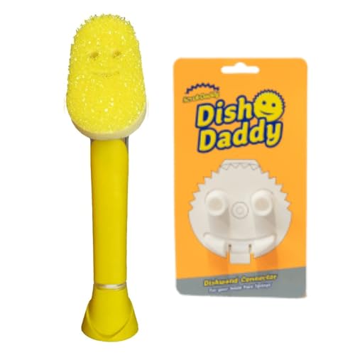 Scrub Daddy Dish Daddy Dish Wand & Connector Head, Soap Dispensing Dish Brush, Texture Changing Washing Up Sponge With Liquid Handle, Dish Sponge with Built-in Scraper, Scrubbing Head & Stand - Yellow - color: Yellow, size: Dish Wand & Connector Head