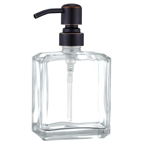 Square Clear Glass Dish Soap Dispenser Oil Rubbed Bronze Pump, Antique Refillable 13.5 oz Hand Soap Lotion Dispenser with Rust Proof Stainless Steel Pump for Bathroom Kitchen - color: Oil Rubbed Bronze, size: 13.5oz-Square