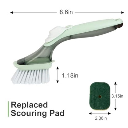 CQT Soap Dispensing Dish Brush Storage Set, Dish Scrubber with Handle, Kitchen Washing Brush for Pot Pan Sink Cleaning, Kitchen Brush with Holder and 1 Replaced Scouring Pad Head - color: Gray