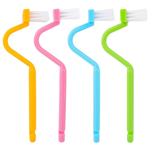 AUEAR, 4 Pack Plastic Curved Small Toilet Brushes Cleaning for Edges Corner Crevices - color: Pink & Yellow & Green & Blue