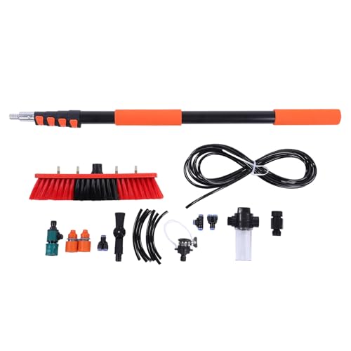 MAVIS LAVEN Solar Panel Brush Kit, ABS PC Aluminum Nylon Hairs Water Fed Window Cleaner with 12ft Telescoping Pole, 35cm Brush for Roof RV Gutter Boat Deck Cleaning