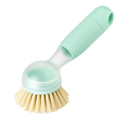 Vigar Rengo Dish Brush with Soap Dispenser - Dish Scrubber with Handle, Kitchen Scrub Brush for Dishes, Sink Cleaning Brush, Soap Dispensing Dish Wand with Nylon Bristles, Non Scratch - Turquoise - color: Turquoise