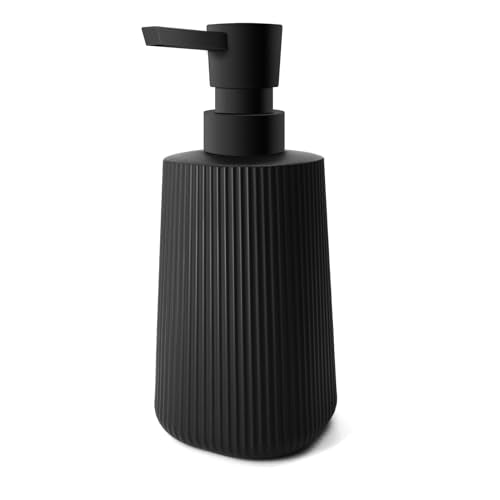 Glass Soap Dispenser for Bathroom, 250ml/8.5oz Dish Soap Dispenser with Pump for Kitchen, Modern Minimalist Stripe Style Hand Soap Dispenser, Small Refillable Soap Dispenser (Black 1pc) - color: Black 1pc