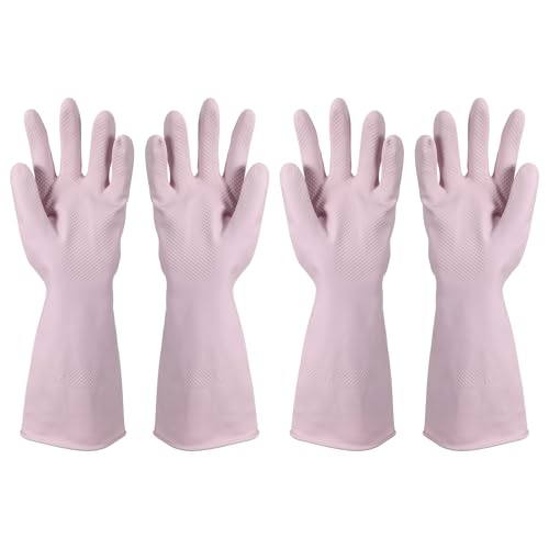 uxcell Rubber Cleaning Gloves, Reusable Household Dishwashing Long Rubber Gloves - color: Pink Purple, size: Small