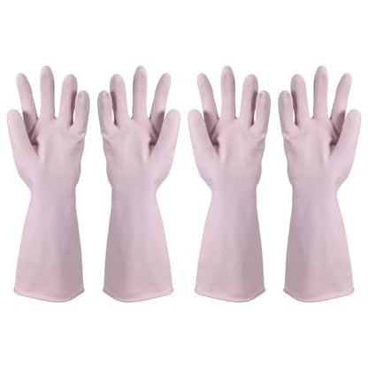 uxcell Rubber Cleaning Gloves, Reusable Household Dishwashing Long Rubber Gloves - color: Pink Purple, size: Medium