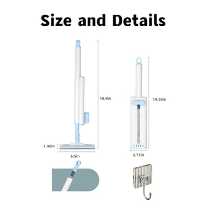 Self-Squeezing Mini mop Hand-Free Small Sponge Cleaning mop Suitable for Desktop, Kitchen, Bathroom, Glass, car, Corners and Other Small Spaces (Sponge 3pcs Squeeze Handle 1pcs) (Blue)