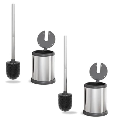 ToiletTree Products Toilet Brush with Lid - Sleek Toilet Bowl Brush and Holder - Toilet Scrubber Brush Set with Heavy-Weight Base - Lidded Toilet Bowl Cleaner Brush and Holder - Chrome (2 Pack) - style: Stainless Steel 2 Pack