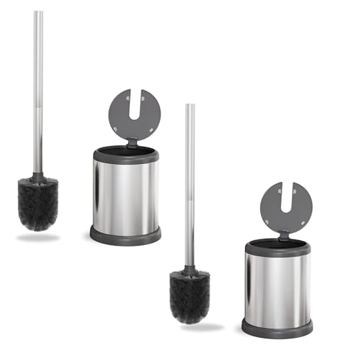 ToiletTree Products Toilet Brush with Lid - Sleek Toilet Bowl Brush and Holder - Toilet Scrubber Brush Set with Heavy-Weight Base - Lidded Toilet Bowl Cleaner Brush and Holder - Chrome (2 Pack) - style: Stainless Steel 2 Pack