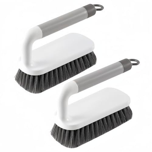 Scrub Brush, Scrubbing Cleaning Brushes, Heavy Duty Cleaning Brushes with Handle, for Shower, Bathroom, Carpet, Kitchen and Bathtub Scrubber, 2 Pack (Grey) - color: Gray