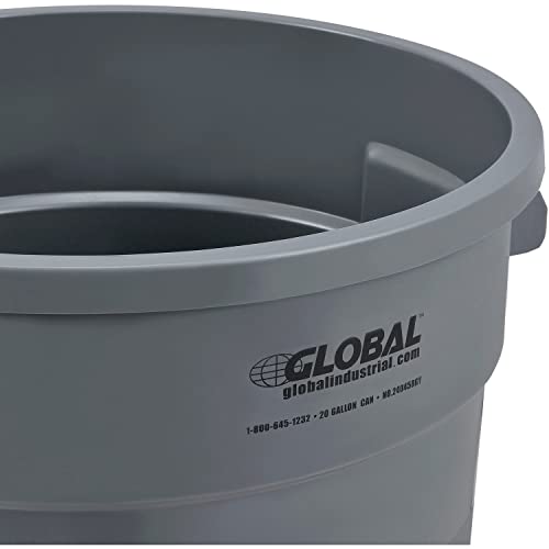 Global Industrial Commercial Round Trash Can, 20 Gallon Capacity, Plastic Garbage Can, Indoor and Outdoor Utility Trash Can, Gray, 19" W x 22-1/2"H, No Lid - color: Gray