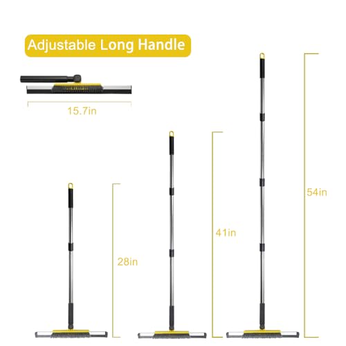 Floor Squeegee Scrubber, Squeegee Broom with 54” Adjustable Handle, Water Squeegee with Grout Brush,Shower Floor Scrubber for Garage Courtyard,Glass, Bathroom,Kitchen,Wall,Tile (YELLOW)