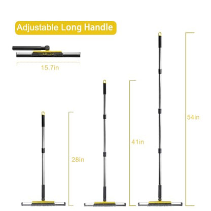 Floor Squeegee Scrubber, Squeegee Broom with 54” Adjustable Handle, Water Squeegee with Grout Brush,Shower Floor Scrubber for Garage Courtyard,Glass, Bathroom,Kitchen,Wall,Tile (YELLOW)