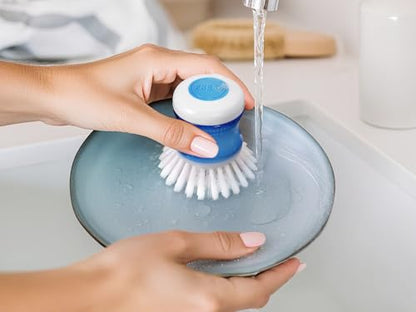 Dish Brush with Soap Dispenser, Firm Bristles Dish Scrubber for Pots, Pans & Sink Cleaning, 2 Pack - color: White 2 Pack