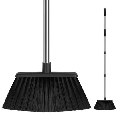 Heavy Duty Angle Broom, 55-Inch Long Handle Extra Wide 12.6 Inch Head, Stainless Steel Tube & PP Bristles for Pet Hair and Dust, Floor Safe - Black - color: Black
