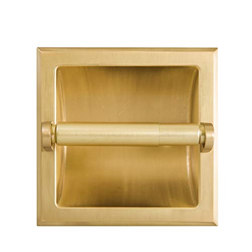 SENTO Recessed Gold Toilet Paper Holder, Wall Mounted Heavy Duty Metal Toilet Paper Roll Holder with Rear Mounting Bracket, in Wall, Easy Installation, Satin Brass - color: Satin Brass