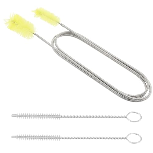 Flexible Drain Cleaning Brush (61" Long) for Drains, Bottles, Bathroom Sink, Bathtub, Shower, and Kitchen Sink, Heavy-Duty Double Ended Nylon with Elastic Hose, Includes 2 Tube Cleaning Brushes