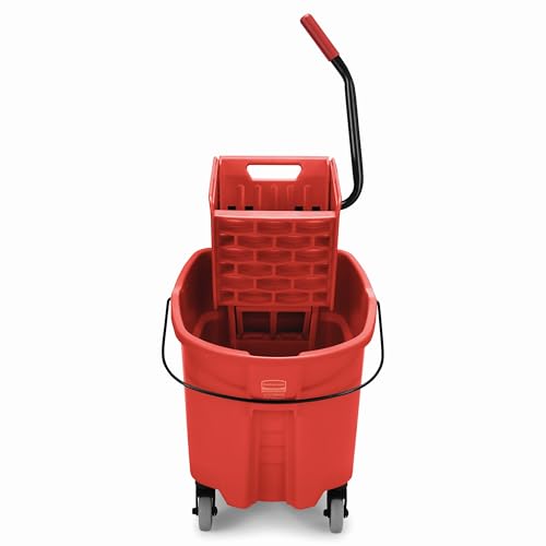 Rubbermaid Commercial Products WaveBrake 35 QT Side-Press Mop Bucket and Wringer Combo on Wheels Red for Heavy-Duty Floor Cleaning - color: Red