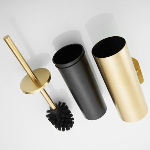 AIREMOEN 1PCS Brushed Gold Stud Free Toilet Brush and Holder Set, 304 Stainless Steel Handle Toilet Brush Holder, Toilet Brush and Plunger Set, Bathroom Wall-Mounted Compact Toilet Brush Holder