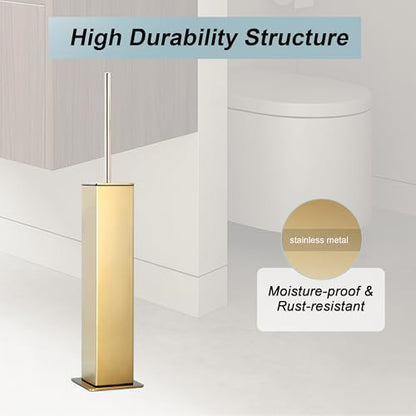 Gold Toilet Brush with Holder 304 Stainless Steel Toilet Bowl Brush, Square Bathroom Cleaner Brush - color: Gold
