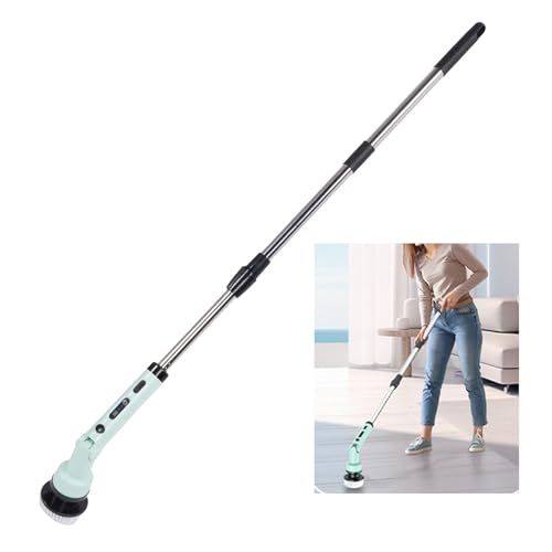 Electric Cleaning Brush, Bathroom Scrubber, Adjustable Speed and Handle, Cordless Bathroom Cleaner with 9pcs Brush Head, Shower Scrubber, Cordless Cleaning Brush with 9pcs (Green) - color: Green