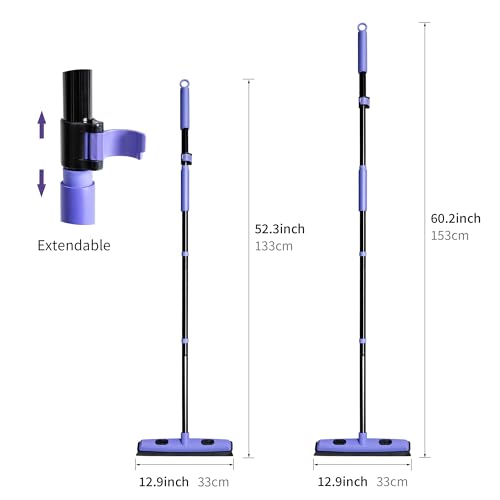 Carpet Brush for Pet Hair Remover, Rubber Broom for Pet Hair on Carpet with Telescoping 60.2 Inches Long Handle for Cleaning Fur Rug, Hardwood Floor, Tile, Window