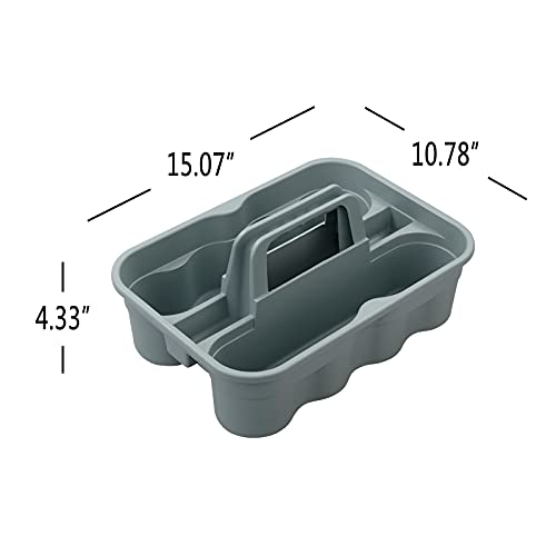 Kekow 4-Pack Plastic Storage Caddy, Carry Caddy with Handle, Gray | Portable Handle, Dual Compartment Design, Fits Tall Spray Bottles, Durable Plastic, for Home Hotel Restaurant Office
