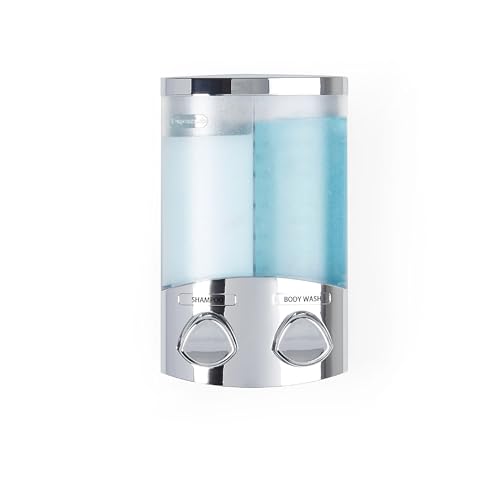 Better Living EURO Shower Dispenser Wall Mount Shower Soap Dispenser for Bathroom Hotel Body Wash, Corner or Flat Wall Shower Shampoo Dispenser, Built-in Hooks, 2 x 10.5 oz, Chrome, 2-Chamber - size: 2-Chamber