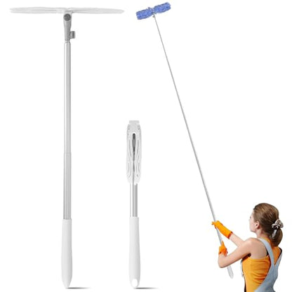 Duster Extended Handle & Long Duster, Compatible with Swiffer, 65.7" Stainless Steel Extension Pole, Locking Angle Fan Duster for Ceiling Fans, Blinds, Tall Cabinets & Home Cleaning Supplies,1 Pack