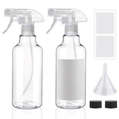 Plastic Spray Bottles 12oz 2 Pack Adjustable Mist/Stream Spraying Heavy Duty Square Water Spray Bottles for Hair, Cleaning Solutions, Plants，Essential Oils (Clear) - color: Clear