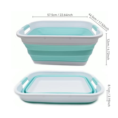 SAMMART 41L (10.8 gallon) Collapsible Plastic Laundry Basket-Foldable Pop Up Storage Container/Organizer-Portable Washing Tub, Water capacity: 32L (8.4 gallon) (Rectangular, White/Lake Green) - color: White/Lake Green