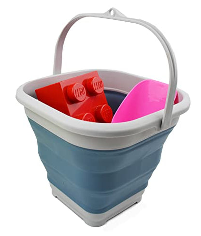 SAMMART 5.5L Set of 2 Collapsible Square Handy Bucket/Foldable SquareWater Pail/Portable Tub with Handle. (Slate Grey + Steel Blue) - color: Slate Grey + Steel Blue