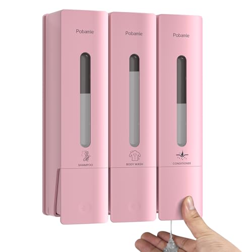 1984 Shower Soap Dispenser Bathroom Set Shampoo Conditioner Body Wash Dispenser Wall Mounted Shower Shampoo Dispenser 3 Chamber No Drill for Home Star Hotel 3 x 400ml Pink - color: Pink 3 Chamber