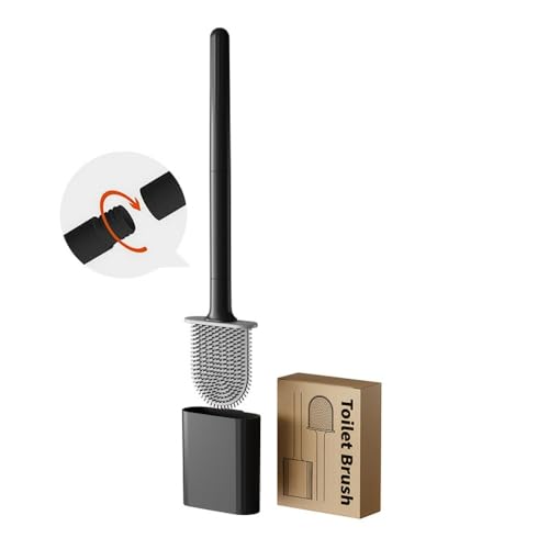 Toilet Brush Leak Proof Soft Bristle Wall Mounted, No Dead Angles Design for Bathroom Cleaning, Family Use, Black - color: Black