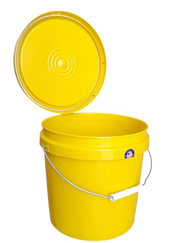2 Gallon Bucket with Lid & Handle Food Safe BPA Free PolyEthylene Plastic HDPE Leak Proof Seal Heavy Duty Storage Container Pail 75mil Metal Handle Premium Quality Buckets FDA Compliance (Yellow) - color: Yellow