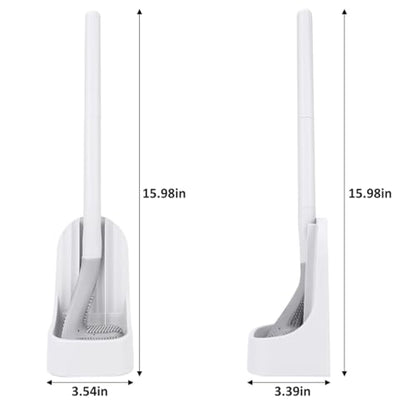 Silicone Toilet Brush and Holder Set, Golf Head Design, Flexible Toilet Bowl Brush Head with Silicone, Long Handle, Wall Mounted with Removable Anti-Leakage Base, Bathroom Deep Cleaning (White) - color: White