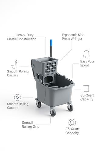 Yellow 35-Quart Commercial Mop Bucket with Side-Press Wringer – Heavy-Duty Cleaning System for Restaurants, Hotels, Schools, Offices, and Industrial Floor Maintenance - color: Yellow