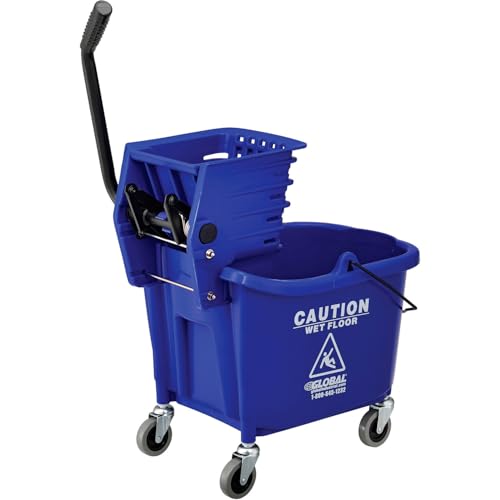 Global Industrial Commercial Mop Bucket and Wringer Combo with Side Press, 38 Quart Capacity, Durable Corrosion-Resistant Polypropylene, 3" Swivel Casters, Blue - color: Blue