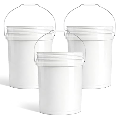 DEMORA 5 Gallon Heavy Duty Plastic Bucket, Food Grade Pail Without Lid, Metal Handle, BPA-Free, for Storage, Fishing, Car Wash, Paint, DIY, Industrial & Job Sites（White，3 Pack） - color: White Without Lid, size: 5 Gallon