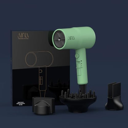 AINA Hair Dryer with Diffuser, Comb | Blow Dryer for Women Compact Travel Professional Ionic Blow Dry | Cold Shot Button 110V/ALCI (Jade Green) - color: Jade Green, size: 4 Piece
