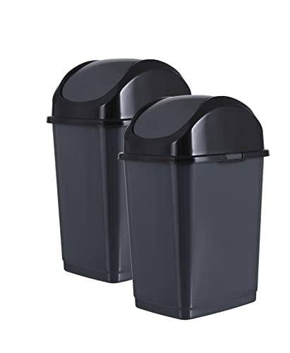 Superio Small 2.5 Gallon Plastic Trash Can with Swing Top Lid, Compact Slim Waste Bin for Under Desk, Office, Bedroom, Bathroom, Dorm Room, 10 Qt. Portable Garbage Can (Dark Grey, 2 Pack) - size: 2.5 Gallon, style: 2 Pack