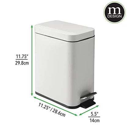 mDesign Pedal Bin — Waste Bin with Pedal, Lid and Plastic Bucket Insert Perfect for Bathroom, Kitchen, and Office — Metal Household Rubbish Bin with Ergonomic Design — Light Grey - color: Light Grey, size: 1.3 Gallon