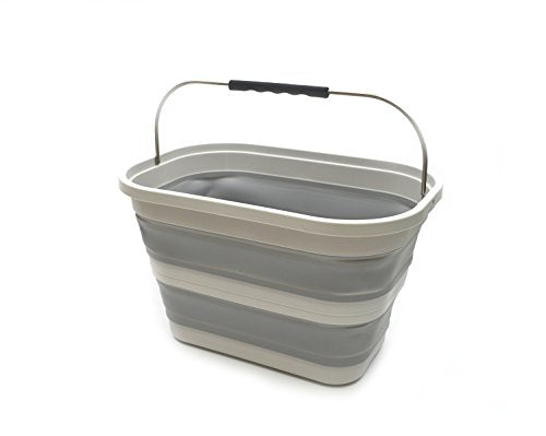 SAMMART 20.8L (5.49Gallon) Collapsible Rectangular Handy Basket/Bucket, Foldable Mop Bucket for House Cleaning, Car Washing, Portable Handy Laundry Storage (S. Grey)