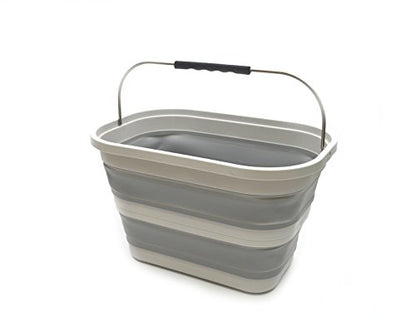 SAMMART 20.8L (5.49Gallon) Collapsible Rectangular Handy Basket/Bucket, Foldable Mop Bucket for House Cleaning, Car Washing, Portable Handy Laundry Storage (S. Grey)