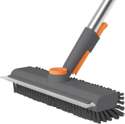 3-in-1 Floor Scrub Brush with Long Handle – Heavy-Duty Stiff Bristles & Built-in Scraper, Effortless Deep Cleaning for Bathroom, Shower, Kitchen, Garage, Patio & Deck (Gray) - color: Gray