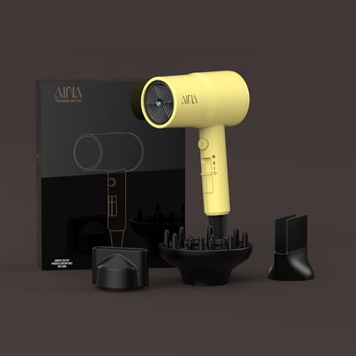 AINA Hair Dryer with Diffuser, Comb | Blow Dryer for Women Compact Travel Professional Ionic Blow Dry | Cold Shot Button 110V/ALCI (Zest Yellow) - color: Zest Yellow, size: 4 Piece