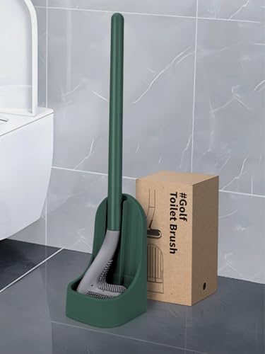Silicone Toilet Brush and Holder Set, Flexible Toilet Bowl Brush Head with Silicone, Long Handle, Wall Mounted with Removable Anti-Leakage Base, Soft Bristles for Bathroom Deep Cleaning (Green) - color: Green